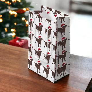 Chocolate Labrador Retriever In Red Santa Hat Small Gift Bag