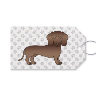 Chocolate Short Hair Dachshund Cartoon Dog & Paws Gift Tags