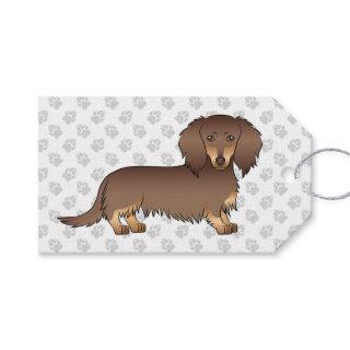 Chocolate & Tan Long Hair Dachshund Dog & Paws Gift Tags