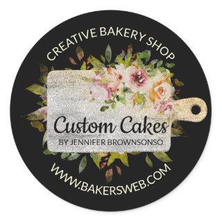 Chopping Board Butcher Bakery Kitchen Floral Bling Classic Round Sticker