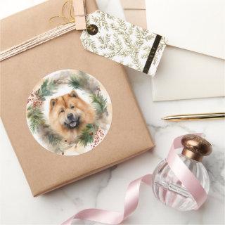 chow chow Christmas Wreath Festive Pup  Classic Round Sticker
