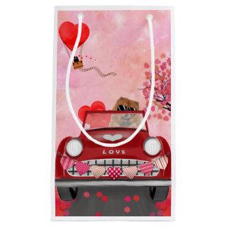 Chow Chow Dog Driving Car with Hearts Valentine's  Small Gift Bag