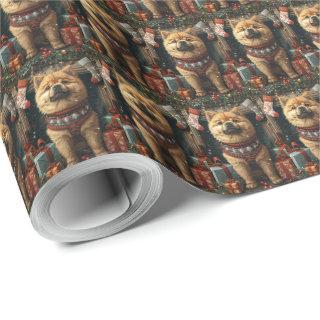 Chow Chow Dog With Christmas Gifts Fireplace