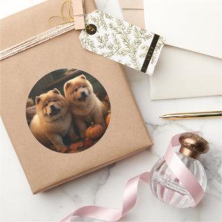 Chow Chow Puppy Autumn Delight Pumpkin Classic Round Sticker