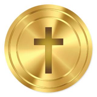 Christian Cross Symbol - gold Classic Round Sticker