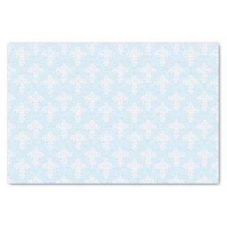 Christian Cross White on Blue Damask Pattern Tissue Paper