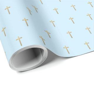 Christian Event Faux Gold Cross Pattern Blue