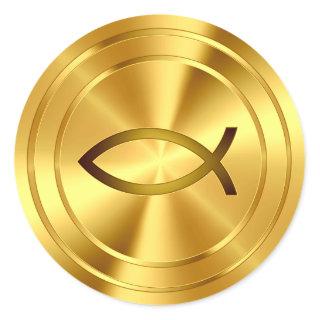Christian Fish Symbol - gold Classic Round Sticker