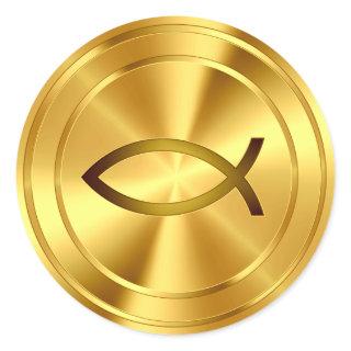 Christian Fish Symbol - gold Classic Round Sticker