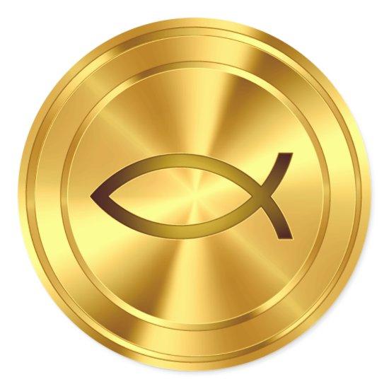 Christian Fish Symbol - gold Classic Round Sticker