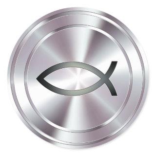 Christian Fish Symbol - silver Classic Round Sticker