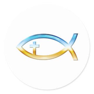 Christian Fish Symbol with Crucifix - Sky & Ground Classic Round Sticker