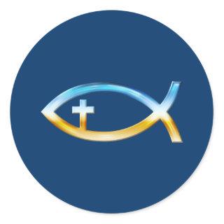 Christian Fish Symbol with Crucifix - Sky & Ground Classic Round Sticker