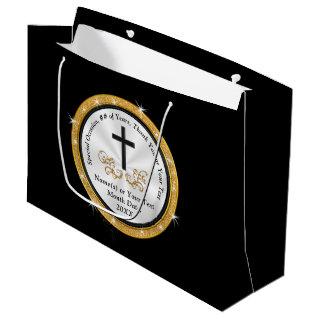 Christian Gift Bags, Personalized Gold and Black Large Gift Bag