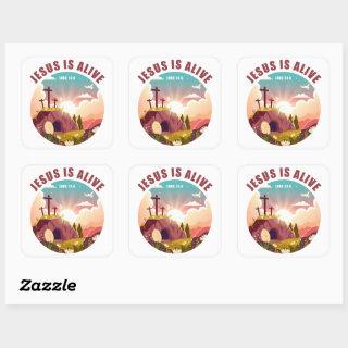 Christian Passover Easter Jesus Empty Tomb & Cross Square Sticker