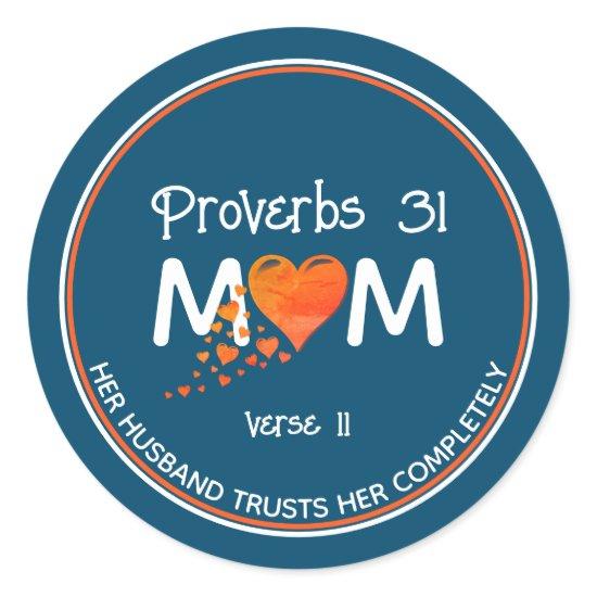 Christian PROV 31 MOM Coral Heart Mother'sDay TEAL Classic Round Sticker