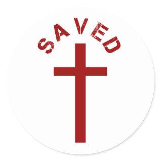Christian Saved Red Cross and Text Design Classic Round Sticker