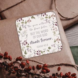 Christian Watercolor Fall Leaf Pattern Scripture Square Sticker