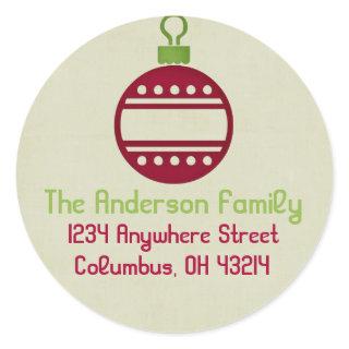 Christmas 9 : Ornament 2 Round Return Address Classic Round Sticker