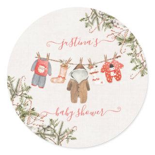 Christmas Baby Shower Clothesline Classic Round Sticker