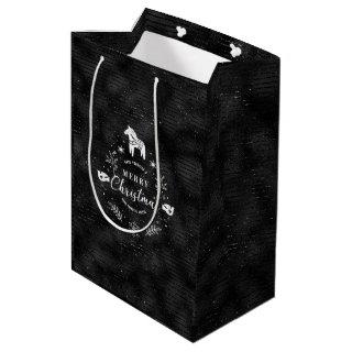 Christmas Badge Black & glitter stripes pattern Medium Gift Bag