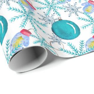 Christmas Balls Mittens and Snowflakes Watercolor