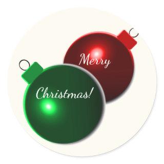 Christmas Balls Shiny Red & Green with greeting Classic Round Sticker