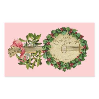 CHRISTMAS BANJO WITH MISTLETOES AND HOLLY BERRIES RECTANGULAR STICKER