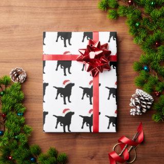 Christmas Black Lab Dog wearing Santa Claus Hat