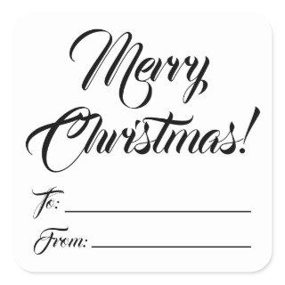 Christmas black white to from blank script elegant square sticker