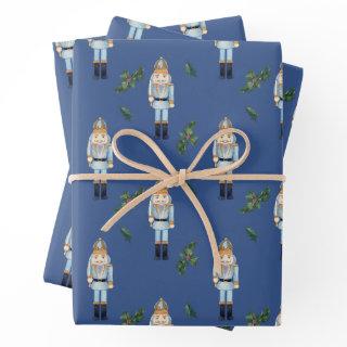 Christmas Blue Nutcracker and Holly Berry Branches  Sheets