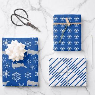 Christmas Blue Snowflakes and Bunnies  Sheets