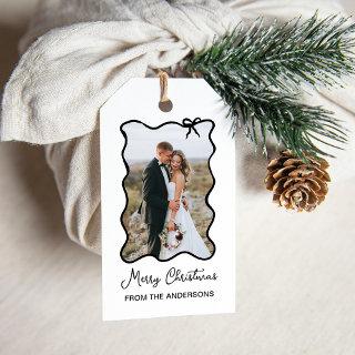Christmas Bow | Chic Black and White Photo Frame Gift Tags