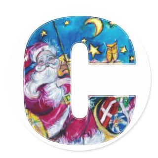 CHRISTMAS C LETTER / INSPIRED SANTA MONOGRAM CLASSIC ROUND STICKER