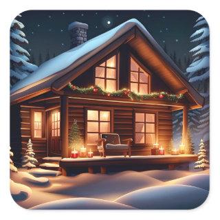 Christmas Cabin in the Woods Square Sticker
