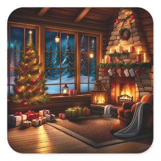 Christmas Cabin Square Sticker