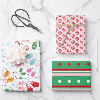 Christmas Candy Mittens Red Green Pink Pattern  Sheets