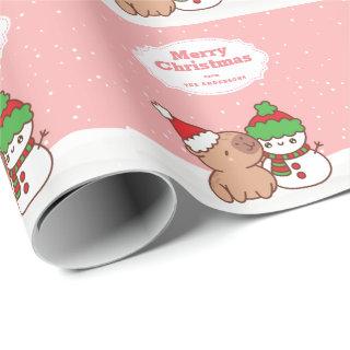 Christmas Capybara And Snowman Cute