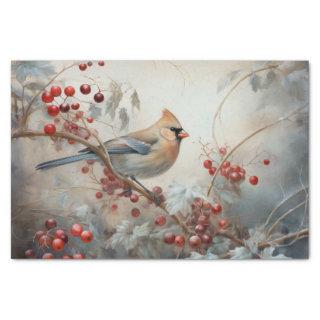 Christmas Cardinal Holly Berry in Winter Decoupage Tissue Paper