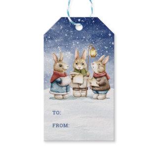 Christmas Carol Singing Bunnies Gift Tags