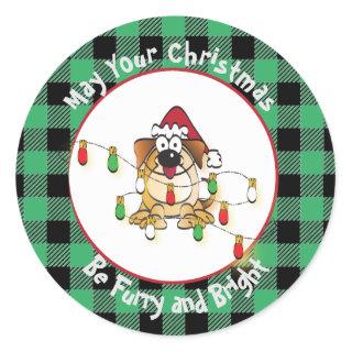 Christmas Cartoon Dog with Santa Hat Label