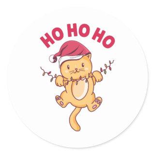 Christmas Cat Ho Ho Ho Classic Round Sticker