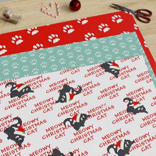 Christmas Cat Pattern Red and Green Paw Print  Sheets