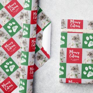Christmas Cat Paw Print Photo Gift Wrap