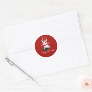 Christmas Cat reindeer Holiday Red Classic Round Sticker