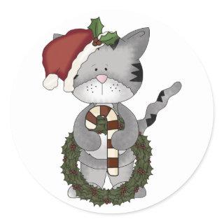 Christmas Cat Santa Claus Classic Round Sticker