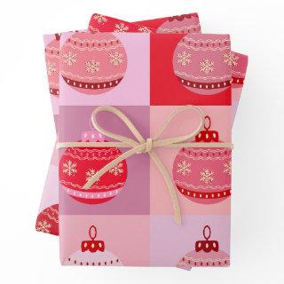 Christmas Check - Pink And Red Checkered Ornaments  Sheets