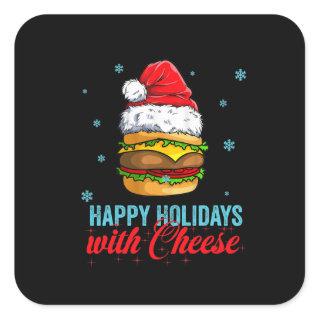 Christmas cheeseburger Happy Holidays with Cheese Square Sticker