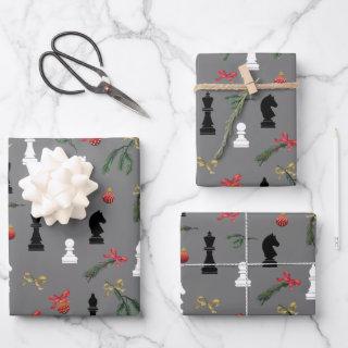 Christmas Chess Pieces Game Pattern Grey  Sheets