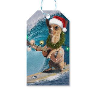 Christmas Chihuahua Surfing Gift Tags